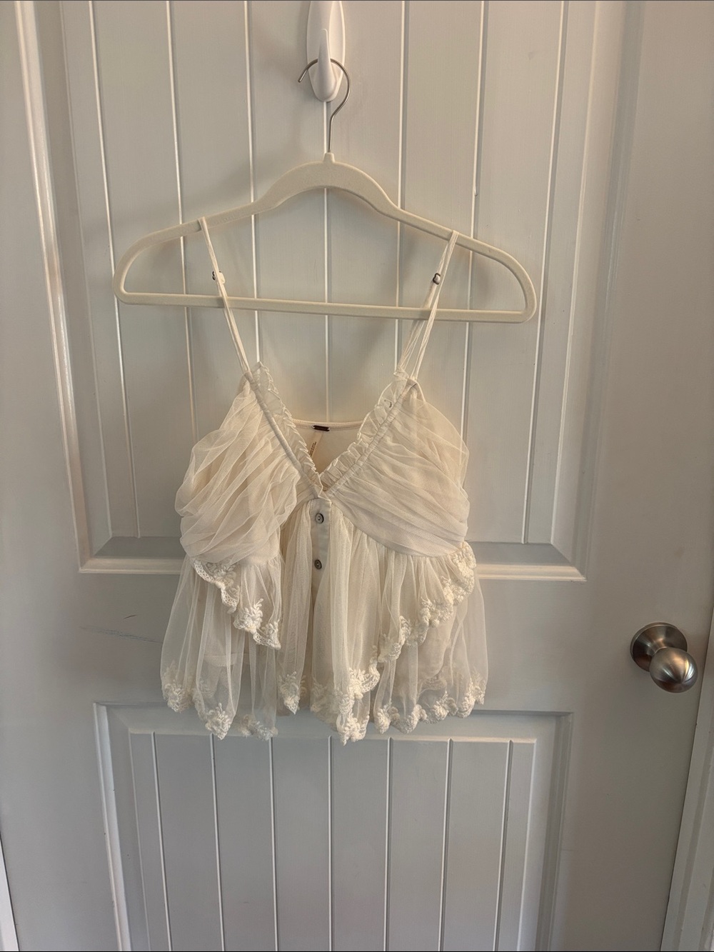 Free People Ivory Ruffle Lace-Trim Camisole